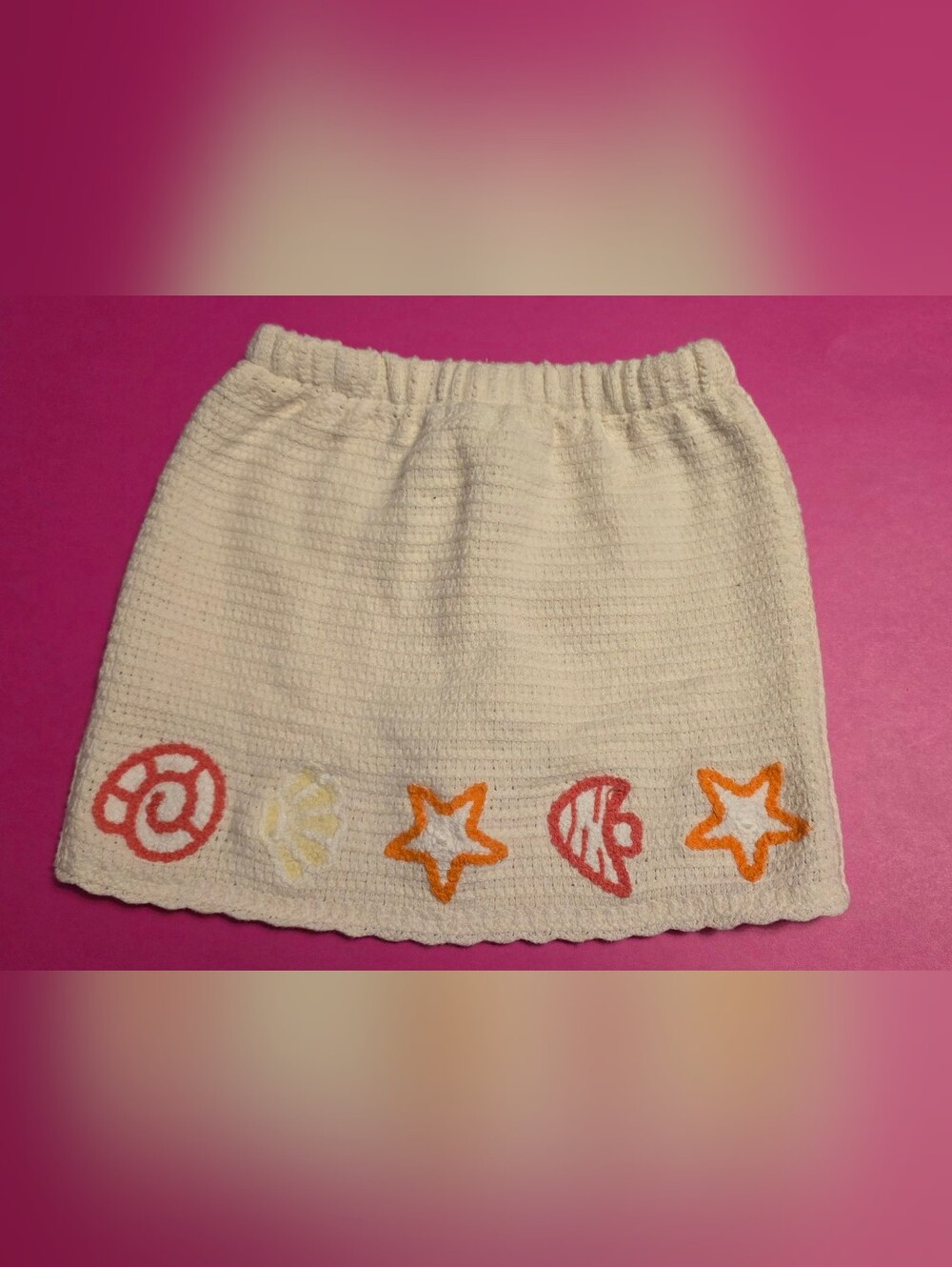 Haute Hippie Cream Knit Skirt with Orange Stars and Pink Shells